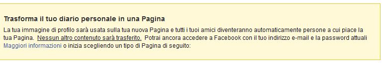 Trasformare profilo in pagina Facebook