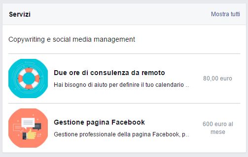 Finestra Servizi Facebook