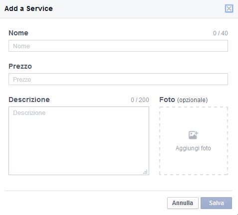 Inserire Servizi in pagina Facebook