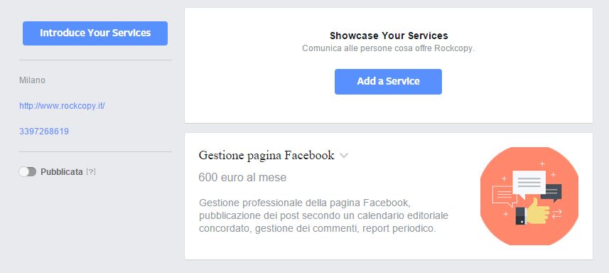 Servizio - pagina Facebook